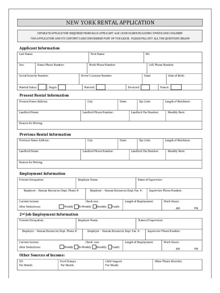 Fillable Online New York Rental Application Fax Email Print pdfFiller