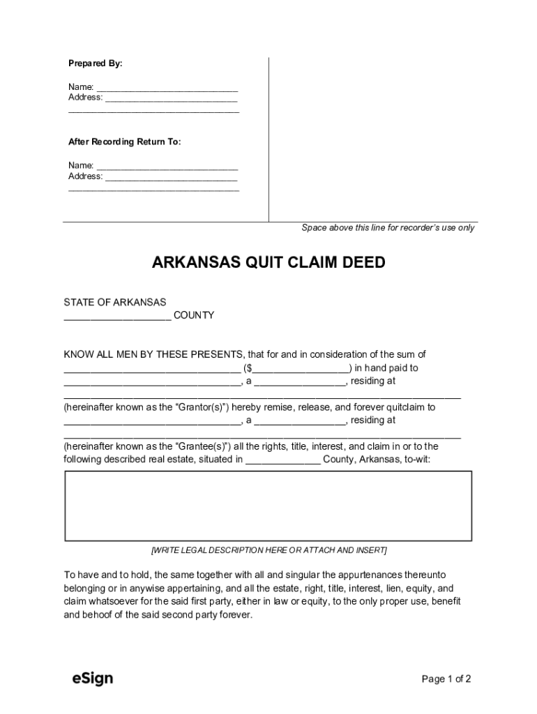 Fillable Online ArkansasQuitClaimDeedForm.pdf eForms Fax Email