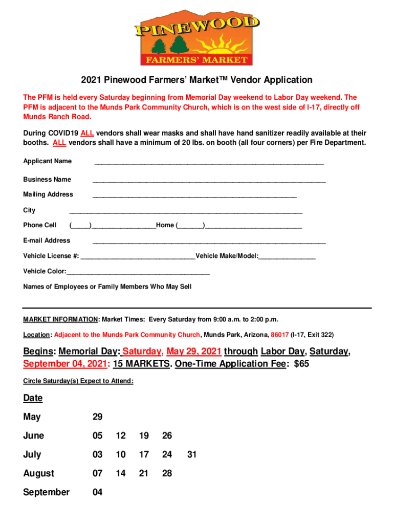 Fillable Online Pinewood Farmers Market at Munds Park Fax Email Print