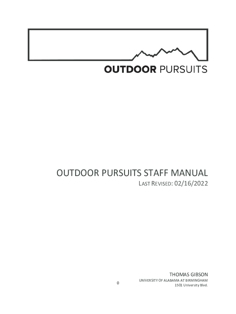 Fillable Online OUtdoor Pursuits Staff manual. Last Revised Fax Email
