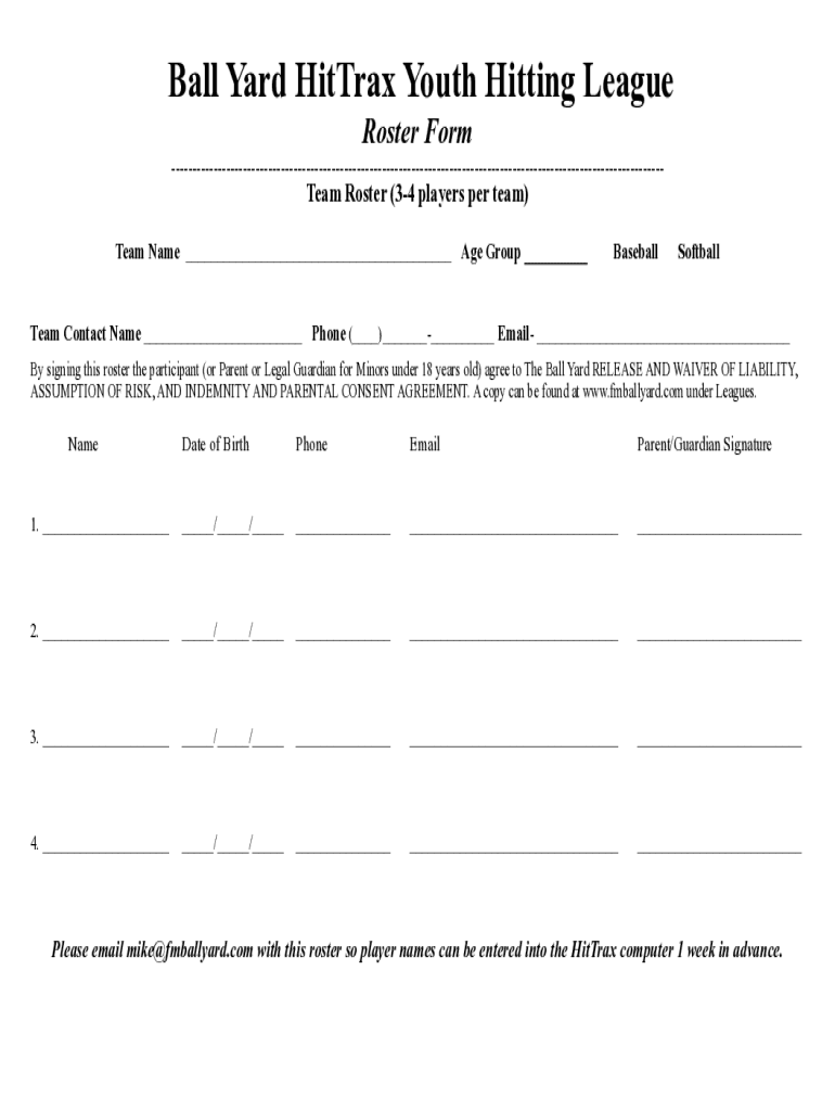 Fillable Online Rosters and Team Information Sheets must be submitted ...