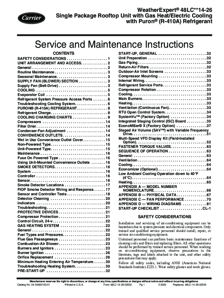 Fillable Online Carrier WeatherExpert 48LC Series Service And Fax