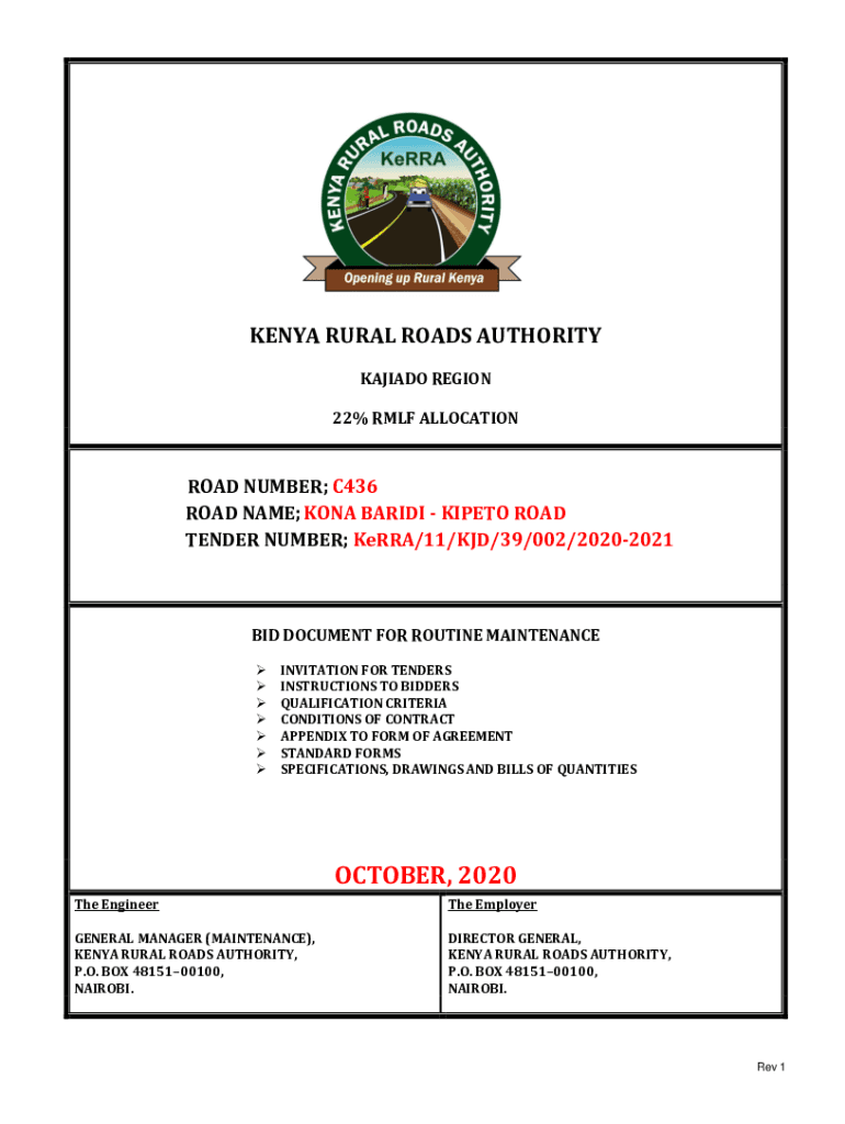 Fillable Online kerra go TenderDocument002KonaBaridiKipeto