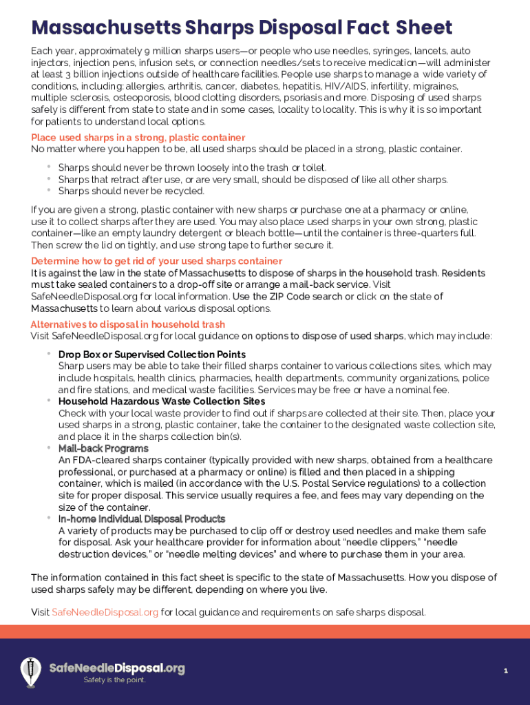 Fillable Online Massachusetts Sharps Disposal Fact Sheet Fax Email