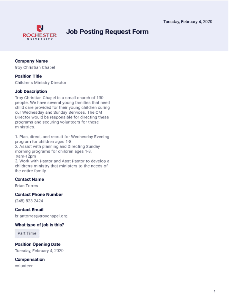 Fillable Online Elementary Ministry Director For Grades 1 6 Park