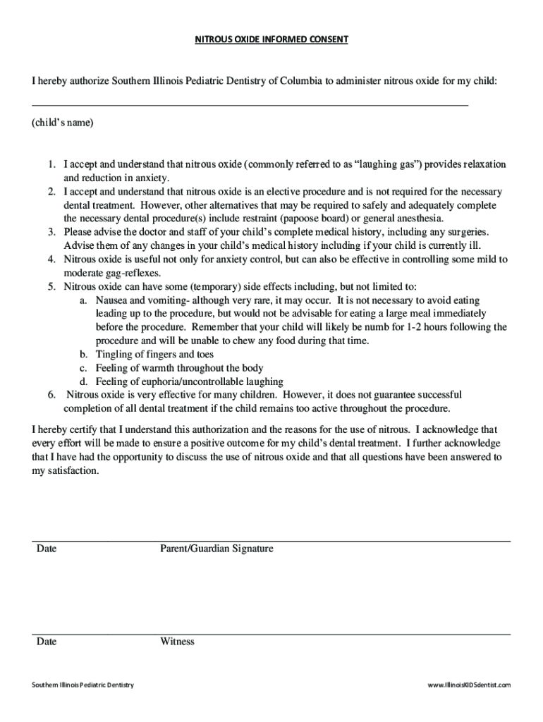 Fillable Online Nitrous Oxide Informed Consent Form Fax Email Print