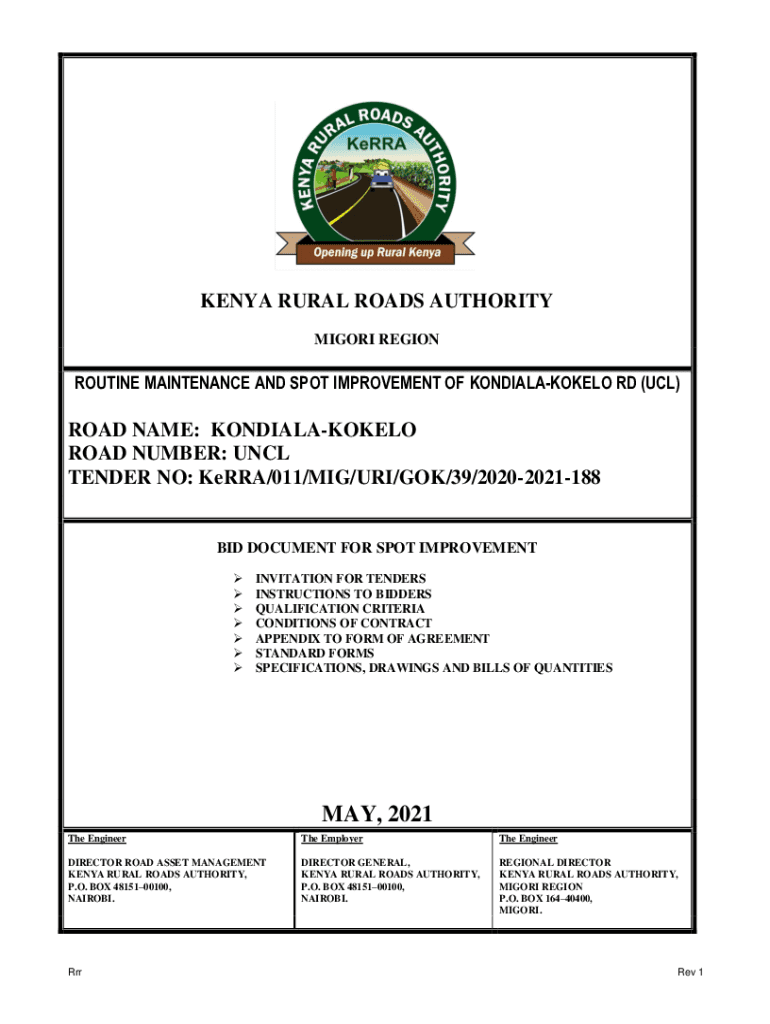 Fillable Online ROUTINE MAINTENANCE AND SPOT IMPROVEMENT OF KONDIALA