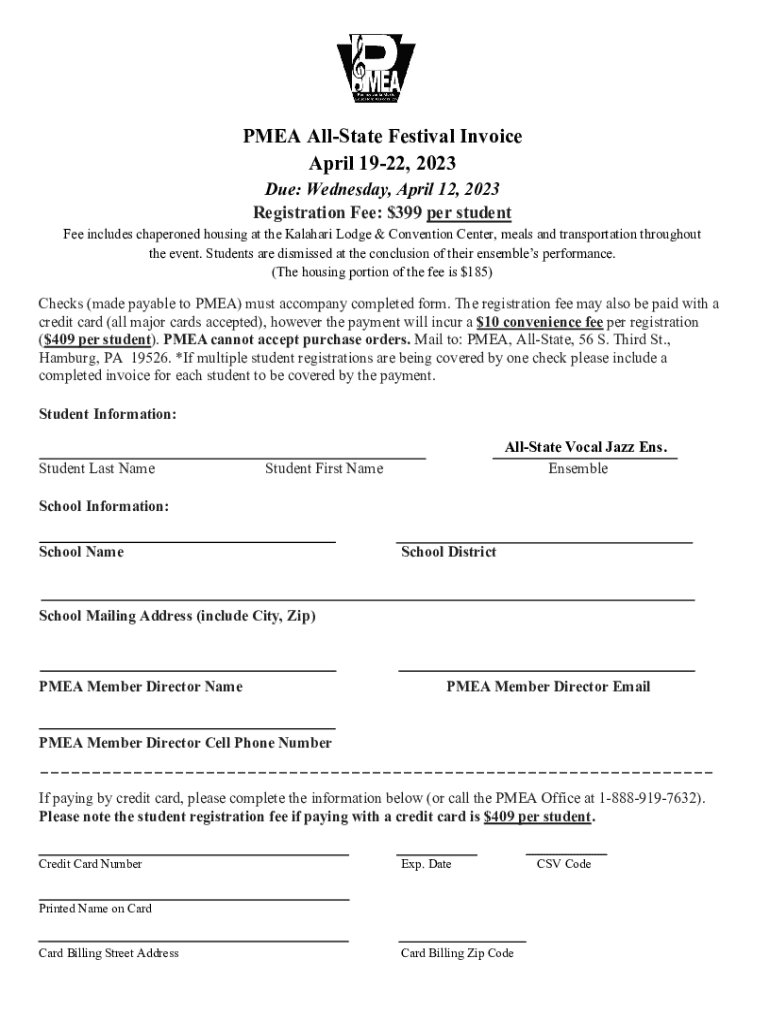 Fillable Online PMEA AllState InformationPennsylvania Music Fax