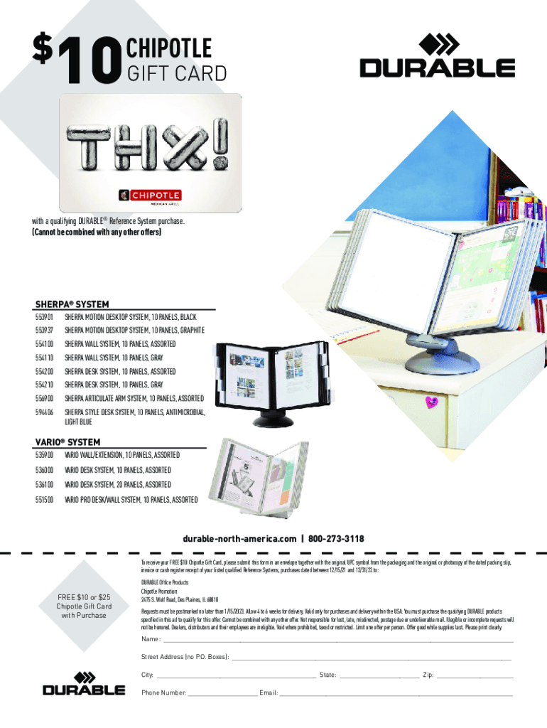 Fillable Online Get a FREE 10 Chipotle gift card with a purchase of 5