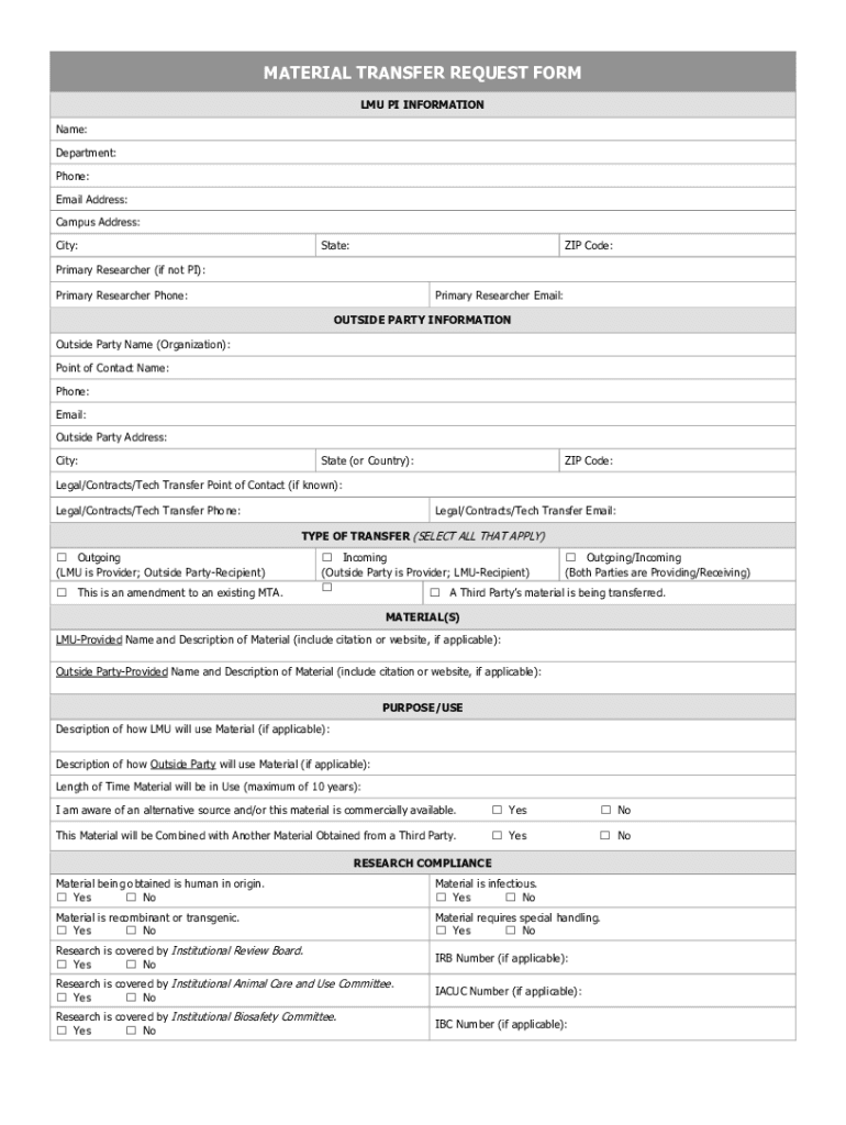 Fillable Online material transfer request form Fax Email Print - pdfFiller