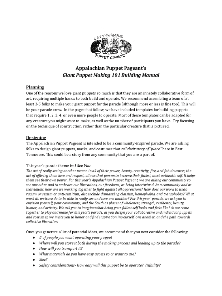 Fillable Online GIANT PUPPET MAKING & PARADE ART 101 Fax Email Print