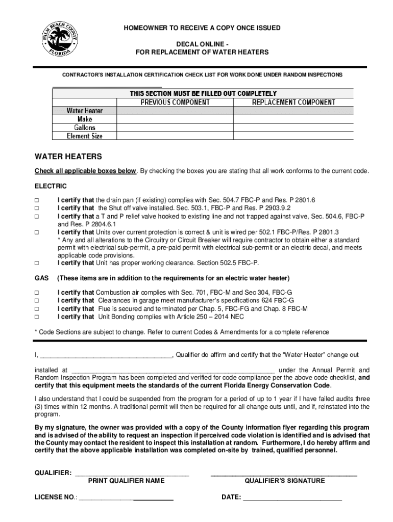 Fillable Online Water heater permits and inspections Fax Email Print pdfFiller