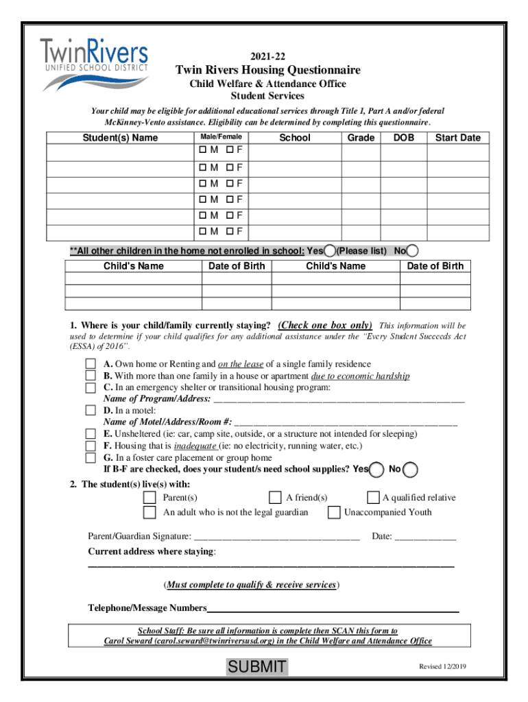Fillable Online Twin Rivers Housing Questionnaire Fax Email Print