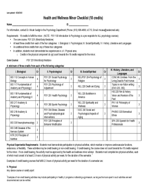 Fillable Online Health and Wellness Minor Checklist (18 credits) Fax ...