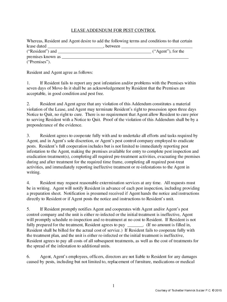 Fillable Online Appendix E Sample Pest Management Lease Addendum Fax