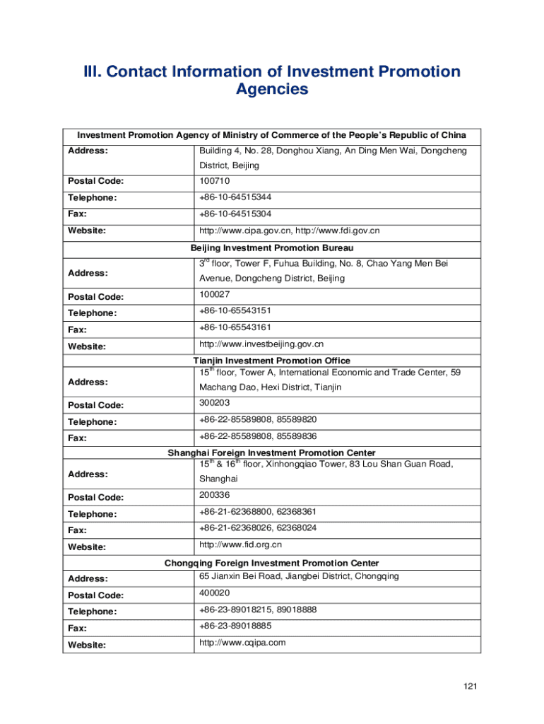 Fillable Online Investment Promotion Agency of the Ministry of Commerce