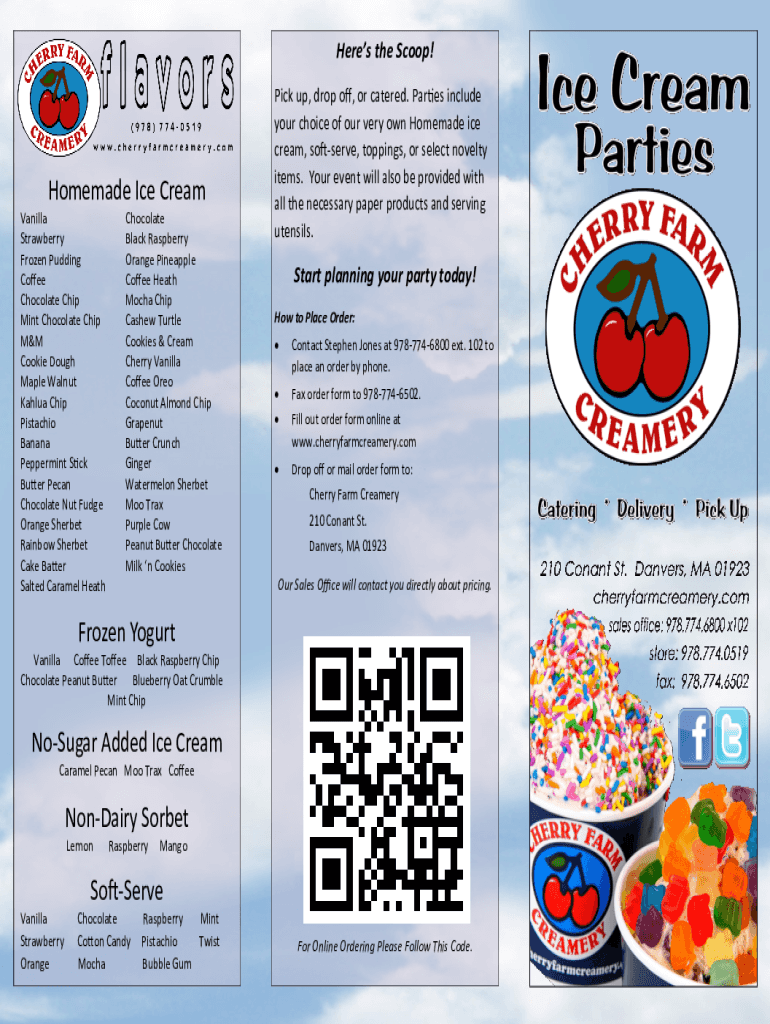 Fillable Online Here's the Scoop Homemade Ice Cream Delivery Menu Fax
