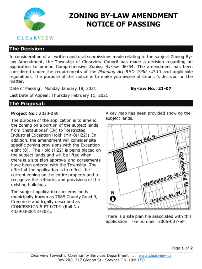 Fillable Online ZONING BYLAW AMENDMENT NOTICE OF PASSING Fax Email