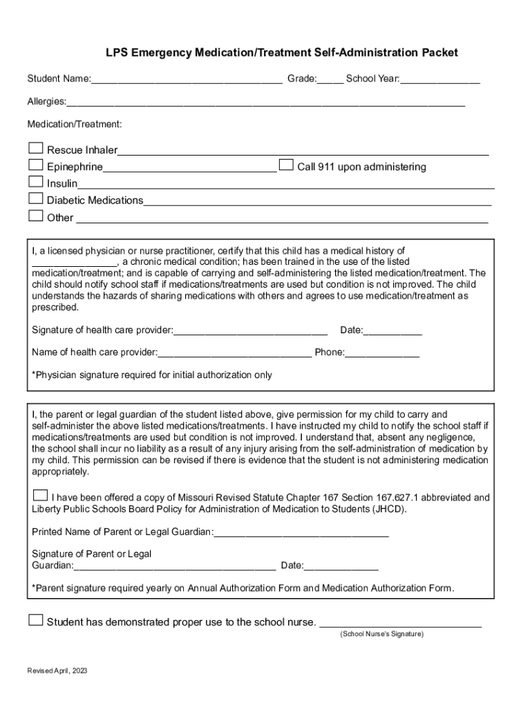 Fillable Online Asthma SelfAdministration Authorization Packet.docx