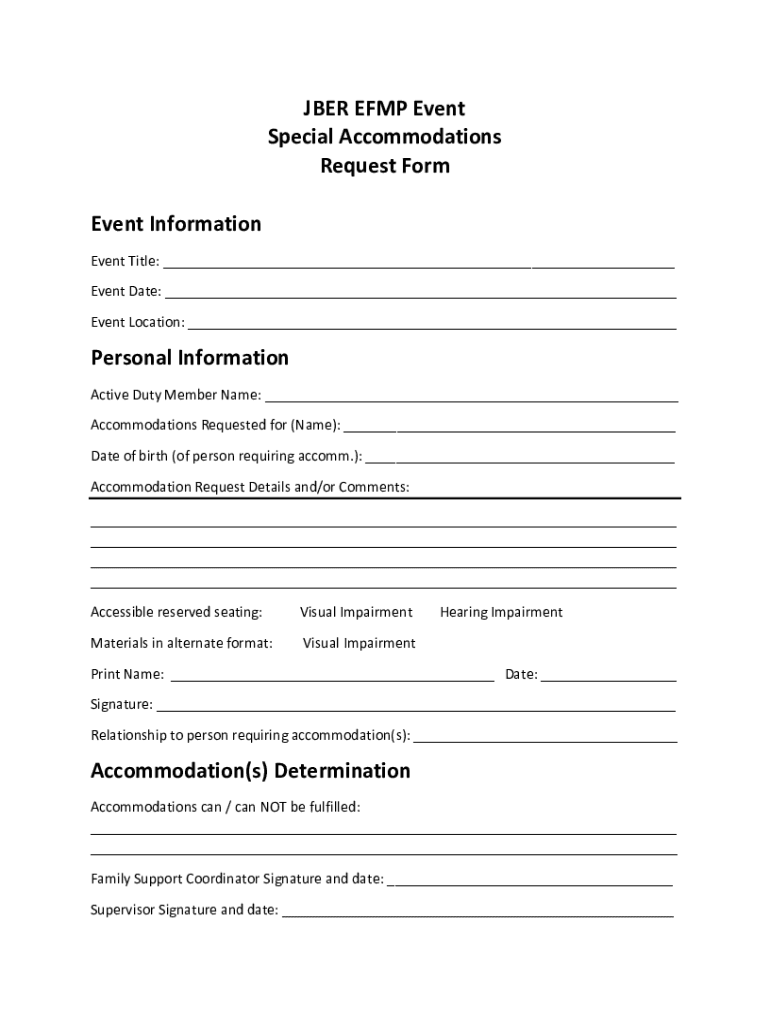 Fillable Online JBER EFMP Event Special Request Form