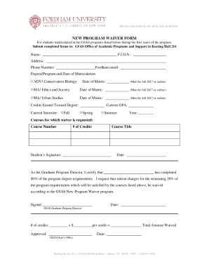 Fillable Online New Program Waiver Form Fax Email Print - pdfFiller