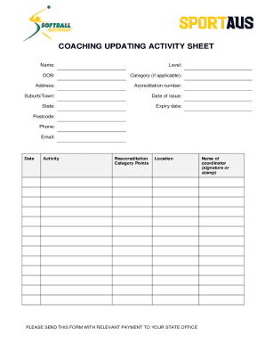 COACHING UPDATING ACTIVITY SHEET