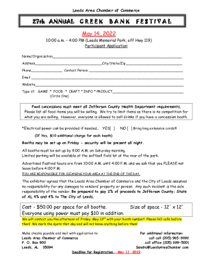 27th Creek Bank Festival to be held on May 14 at Leeds ...