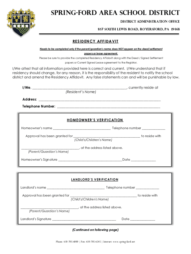 Fillable Online Residency Affidavit (Printable) Fax Email Print - pdfFiller