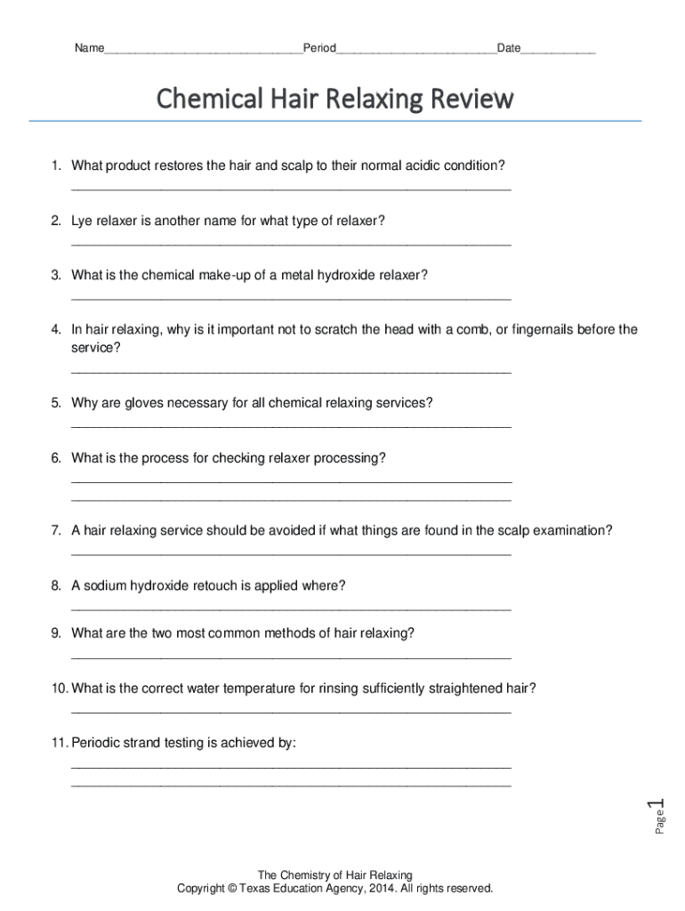 Fillable Online Handout Chemical Hair Relaxing Quiz. Human Services