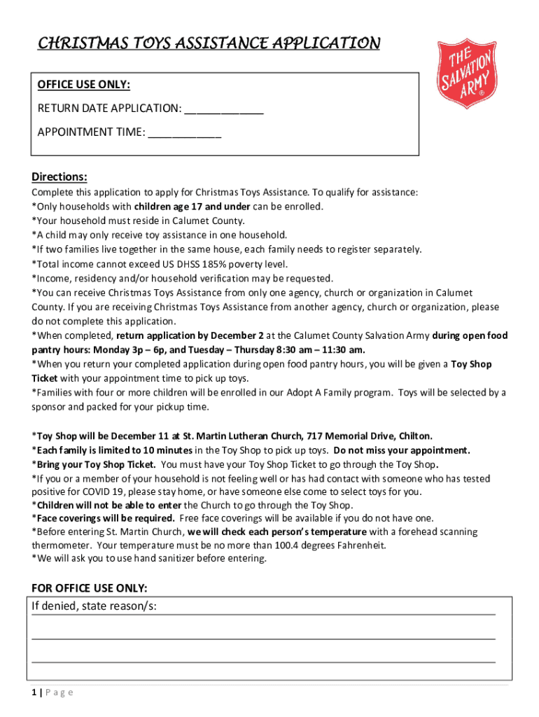 Fillable Online CHRISTMAS TOYS ASSISTANCE APPLICATION Fax Email Print