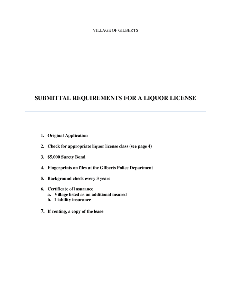 Fillable Online SUBMITTAL REQUIREMENTS FOR A LIQUOR LICENSE Fax Email