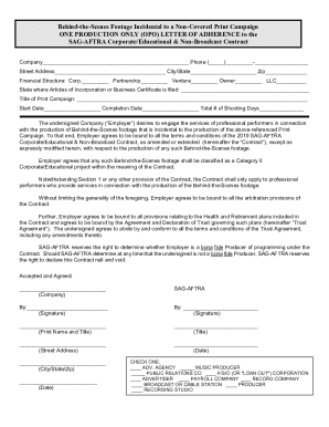 SAG-AFTRA's One Production Only Agreement