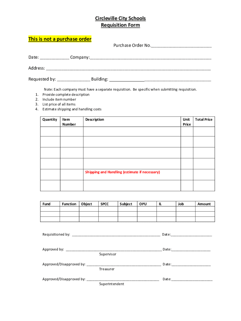 Fillable Online Circleville City Schools Requisition Form This is not a ...