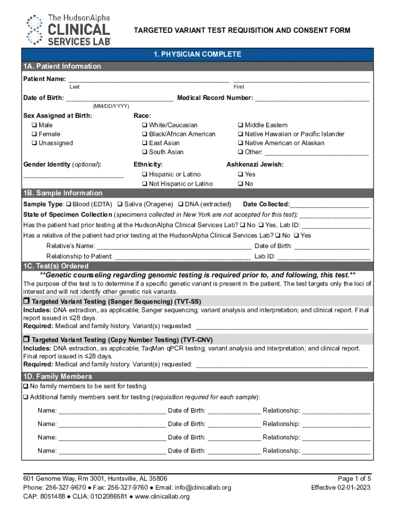 Fillable Online TARGETED VARIANT TEST REQUISITION AND ... Fax Email ...