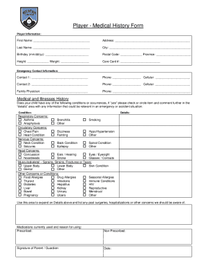 Player - Medical History Form