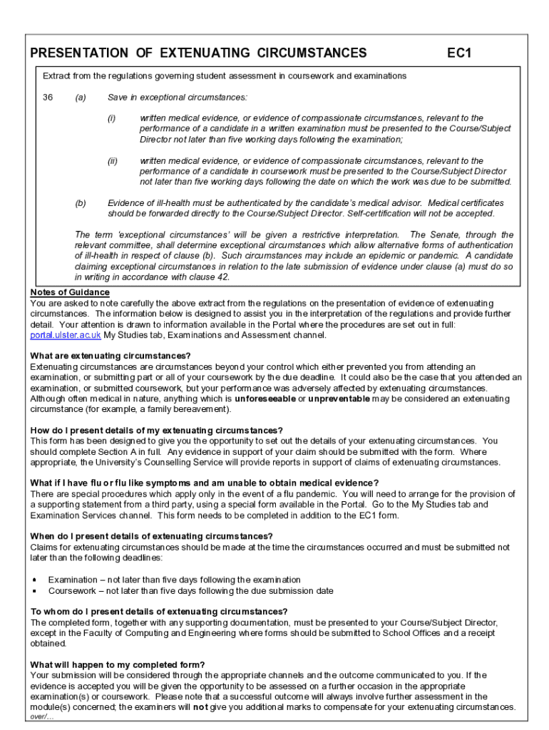 Fillable Online Extenuating Circumstances Claim Form Fax Email Print