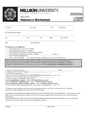 Veteran's Worksheet
