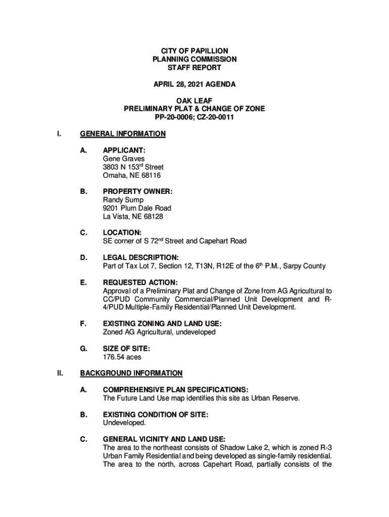 Fillable Online CITY OF PAPILLION PLANNING COMMISSION STAFF Fax