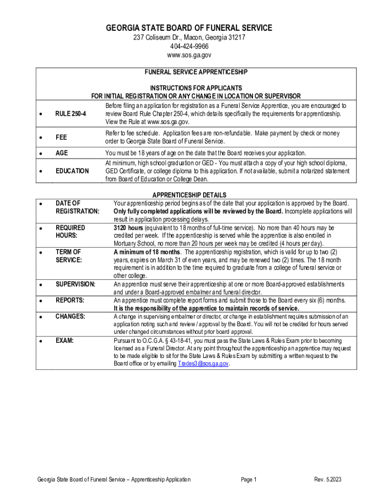 Fillable Online sos ga How to Guide Funeral Service Apprentice Fax