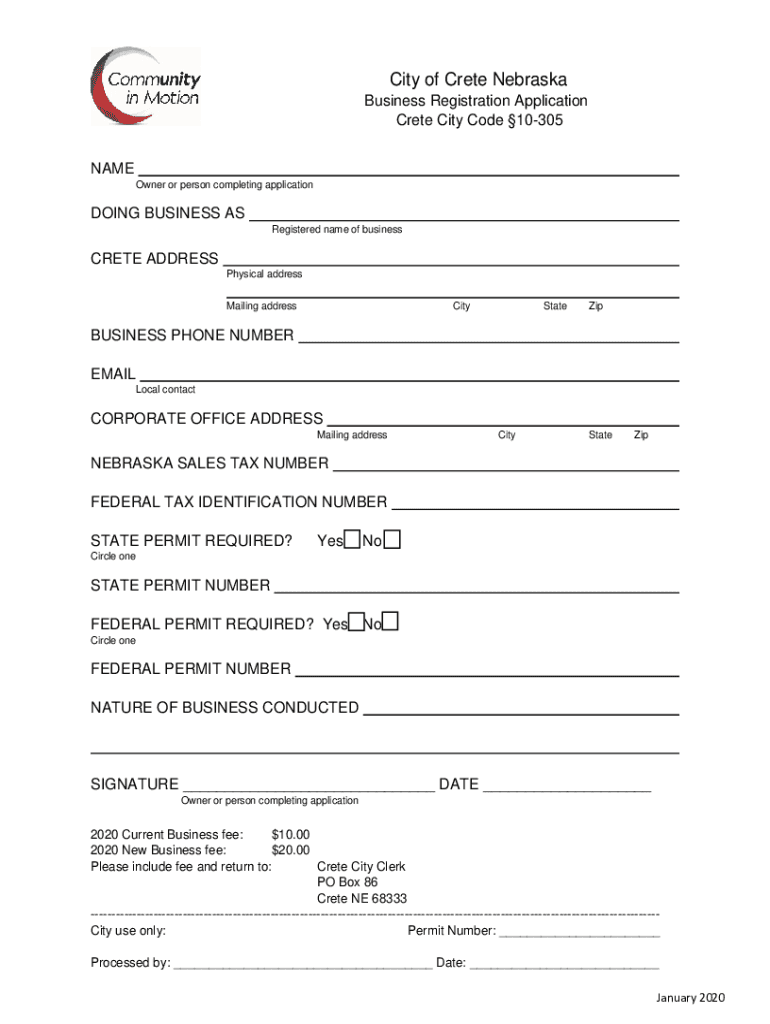 Fillable Online City of Crete Nebraska Business Registration and