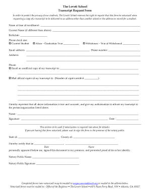 The Lovett School Transcript Request Form