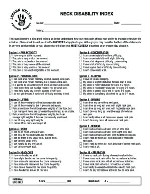 Neck Disability IndexPDFPainSleep