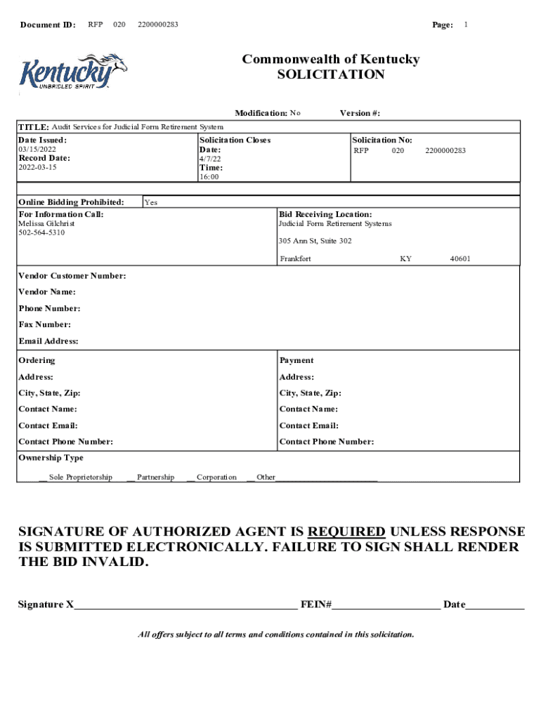 Fillable Online TITLE Audit Services for Judicial Form Retirement