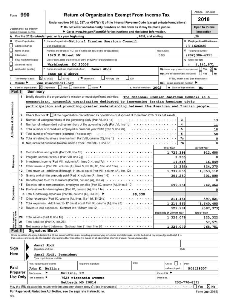 Fillable Online 2018 Tax Return Documents (National Iranian Ameri) Fax