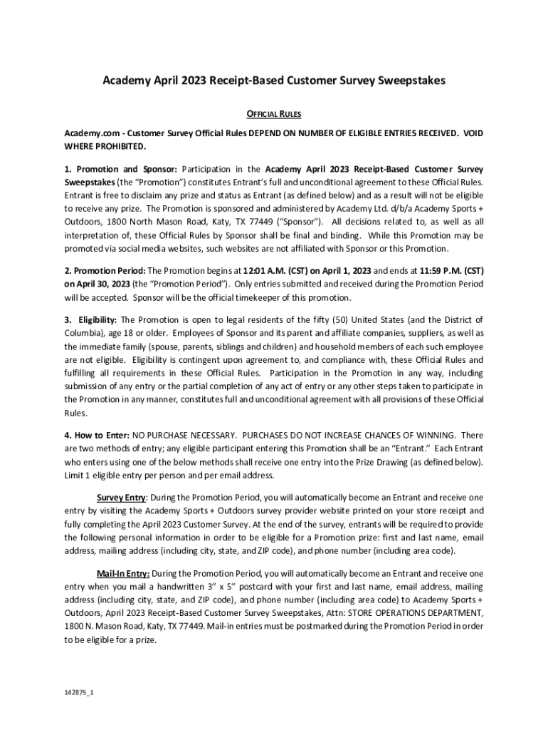 Fillable Online Academy Sports + Outdoors Customer Satisfaction Survey