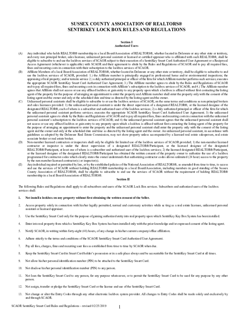 Fillable Online Rules and Regulations for the SentriLock Lockbox System