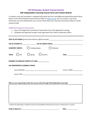 UW Independent Learning Course Form and Tuition Waiver