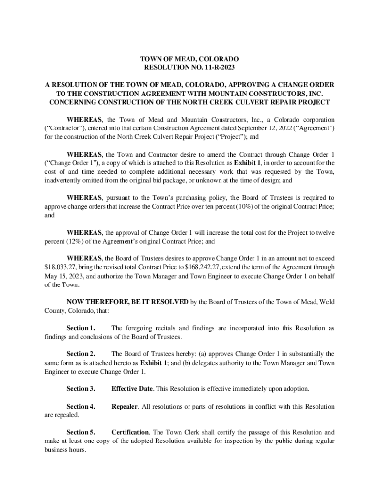 Fillable Online town of mead, colorado resolution no. 11r2023 Fax