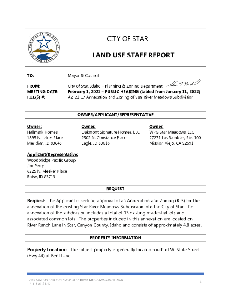 Fillable Online AZ2117 Annexation and Zoning of Star River Meadows