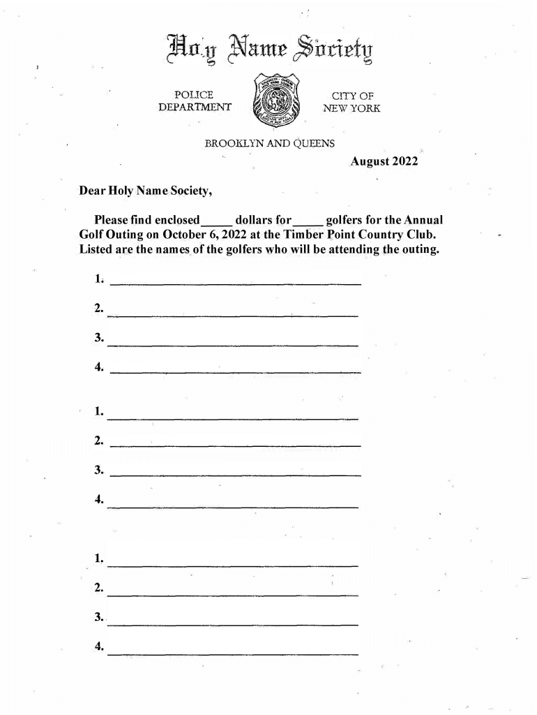 Fillable Online Annual Golf Outing Foursome Form. Annual Golf Outing ...